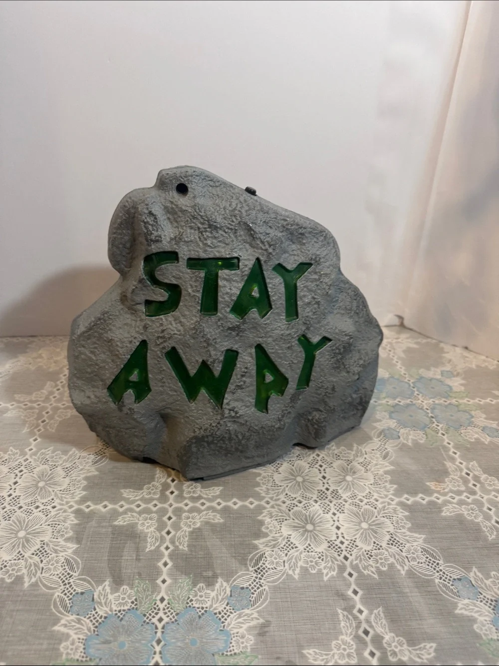 Halloween Laughing Motion Activated Stay Away Lighted Warning Rock Prop